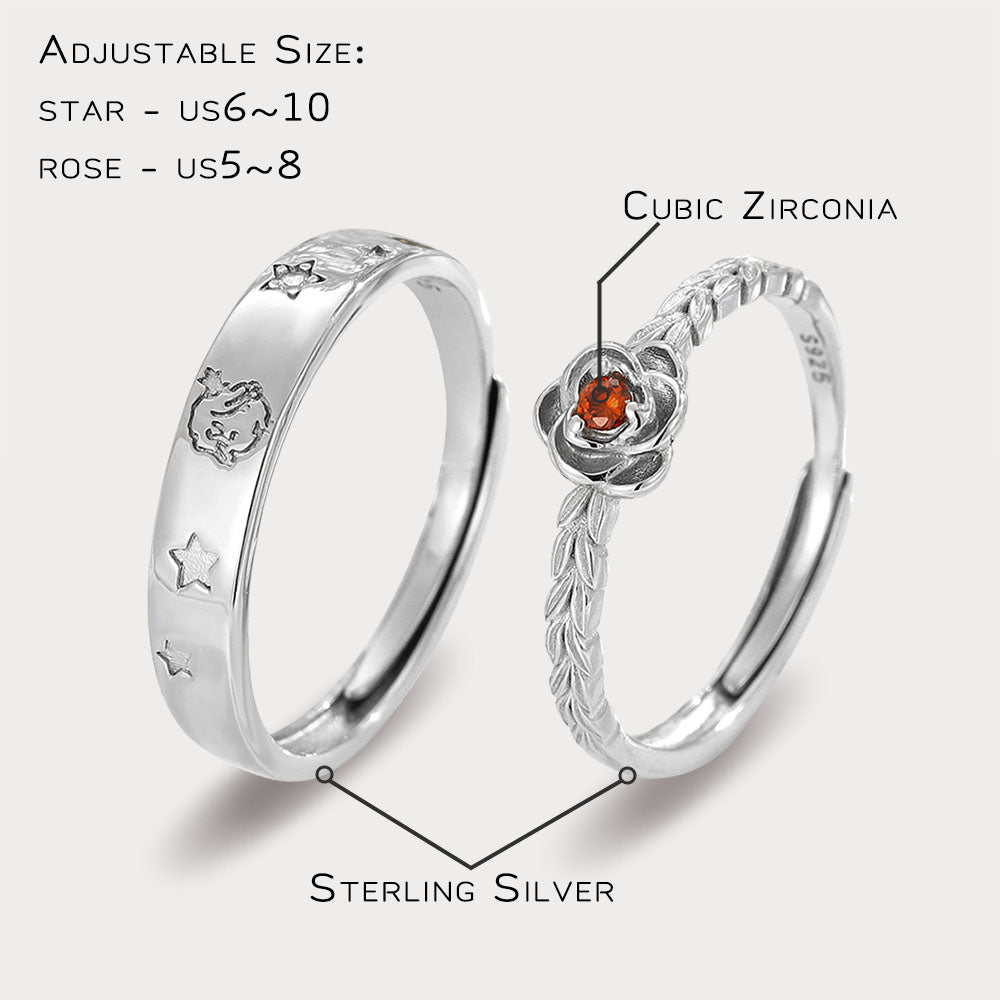 Prince and Rose Sterling Silver Couple's Ring