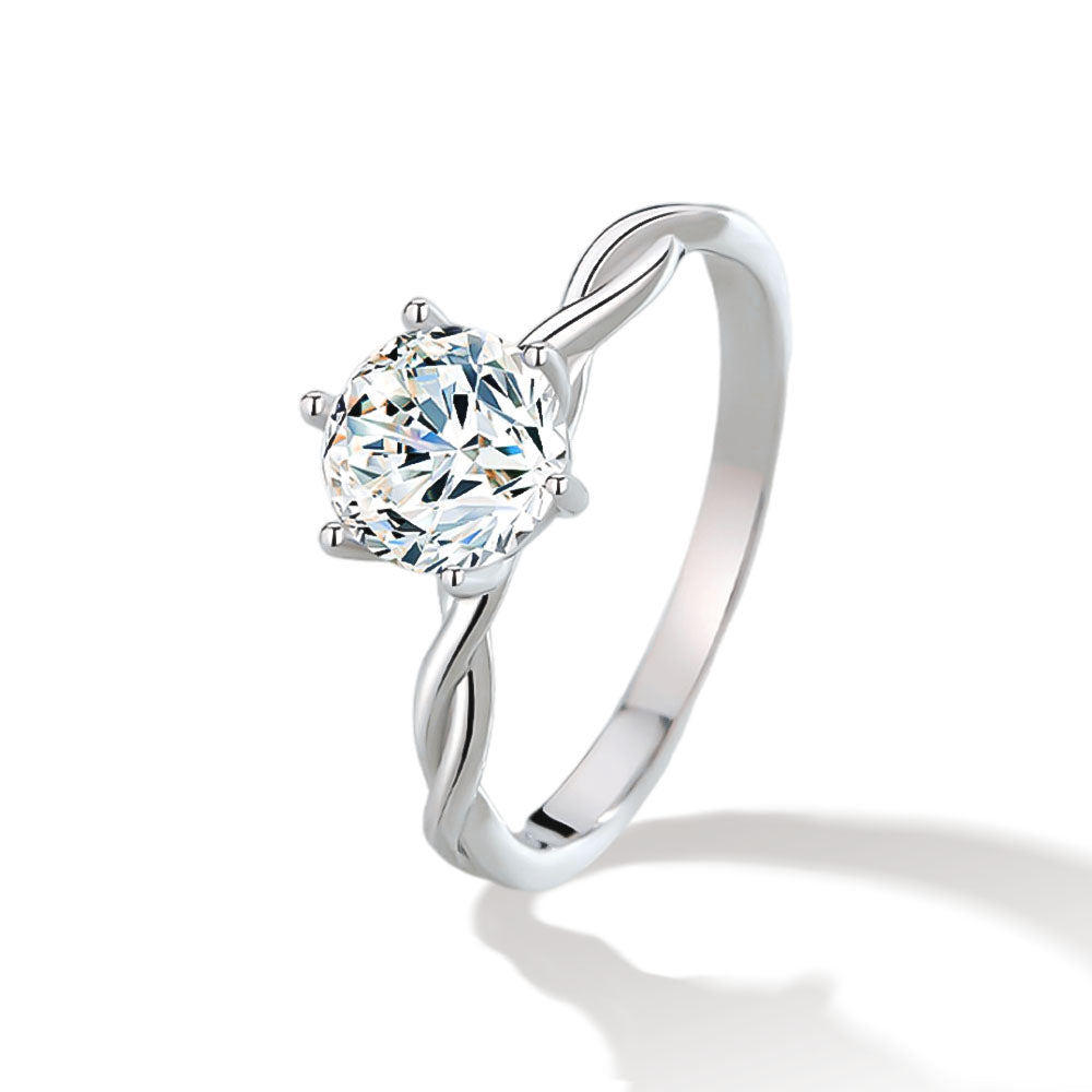 Round Cubic Zirconia Diamond Simulated Ring In Sterling Silver
