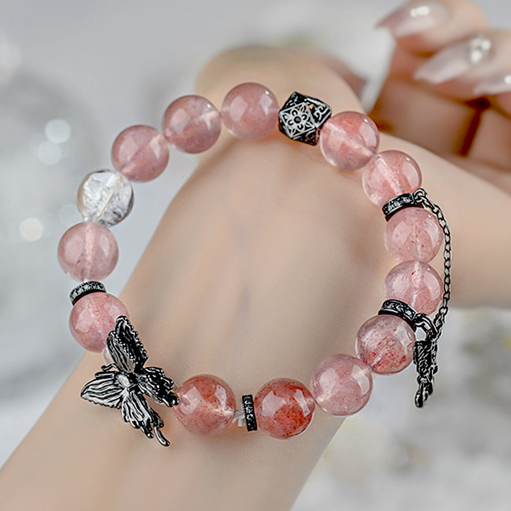 Rose Quartz Healing Crystal Bracelet - Butterfly