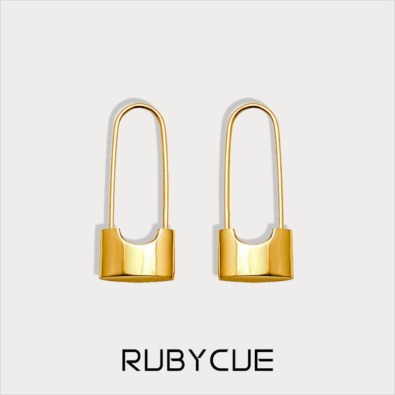 Stainless Steel Lock Hoop Earrings