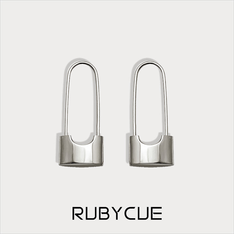 Stainless Steel Lock Hoop Earrings