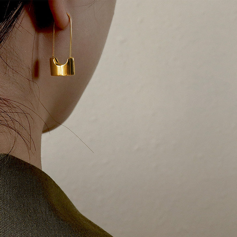 Stainless Steel Lock Hoop Earrings