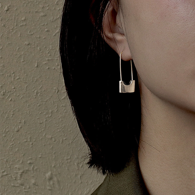 Stainless Steel Lock Hoop Earrings