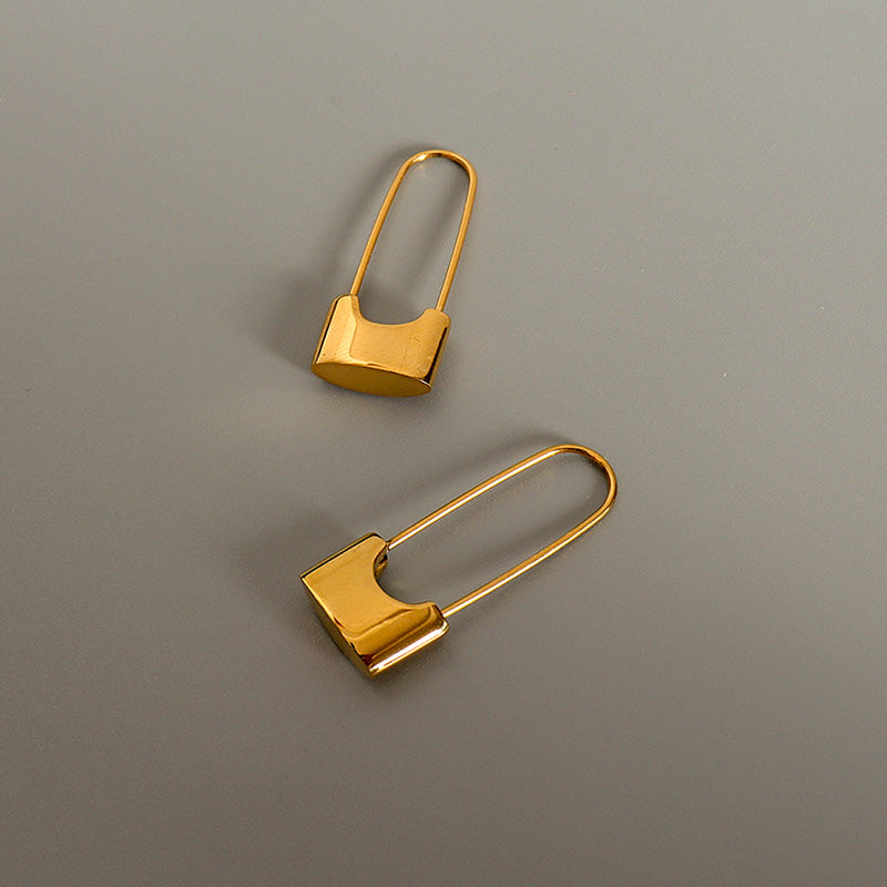 Stainless Steel Lock Hoop Earrings