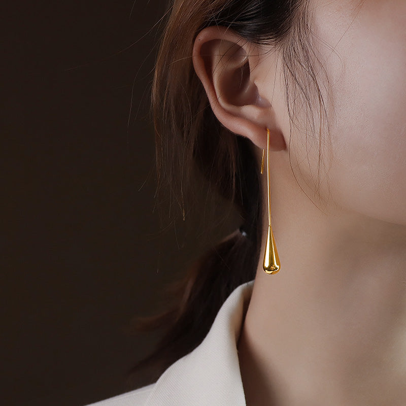 Stainless Steel Teardrop Long Earrings