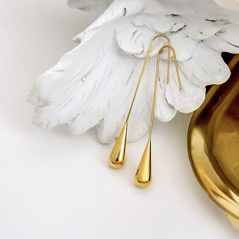 Stainless Steel Teardrop Long Earrings