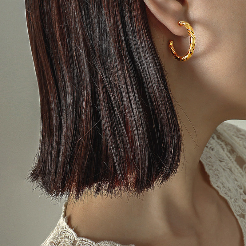 Stainless Steel Twist C Hoop Earrings