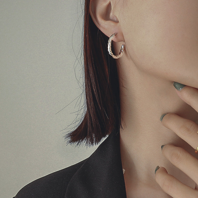 Stainless Steel Twist C Hoop Earrings