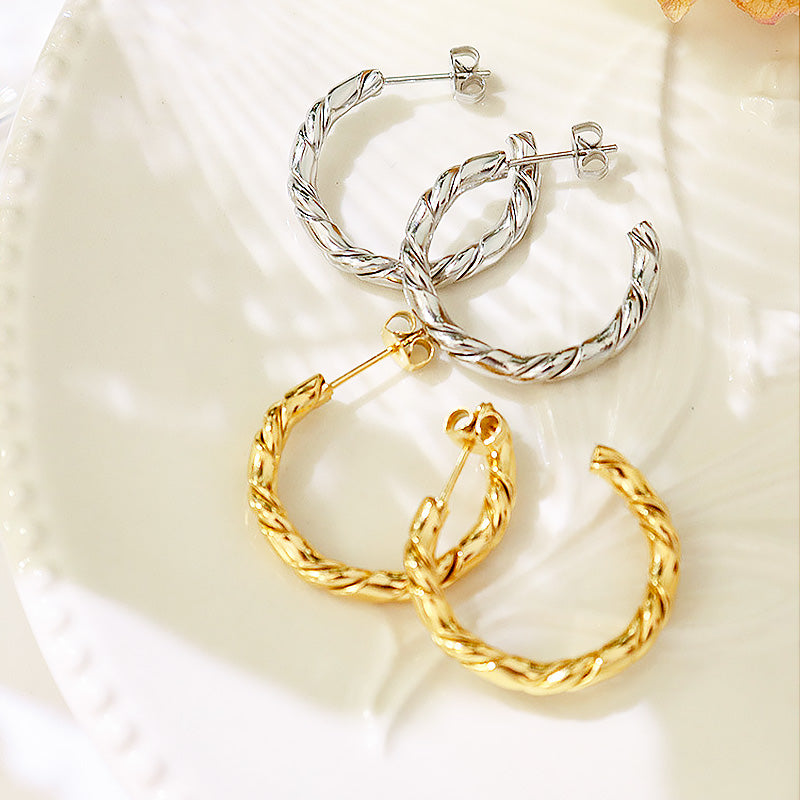 Stainless Steel Twist C Hoop Earrings