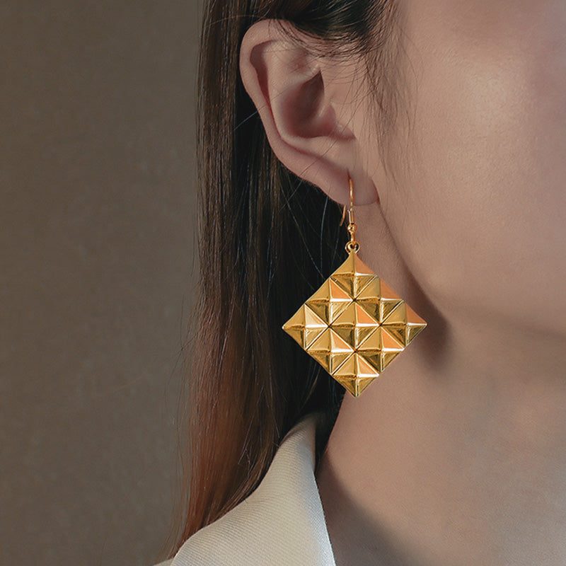 Stainless Steel Spike Pyramid Drop Earrings