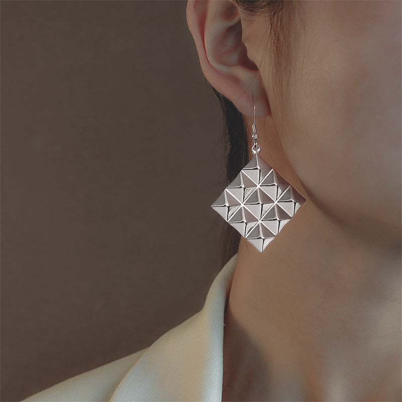 Stainless Steel Spike Pyramid Drop Earrings
