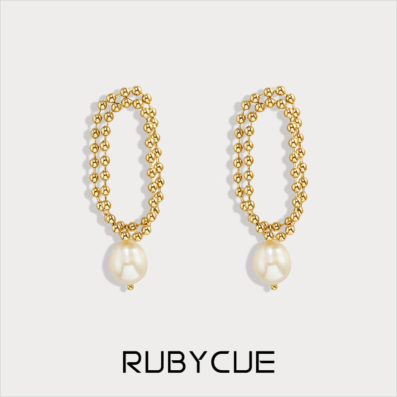 Stainless Steel Bead Chain & Freshwater Pearl Drop Earrings