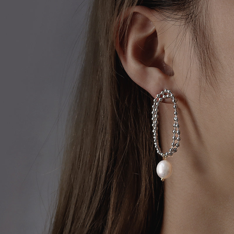 Stainless Steel Bead Chain & Freshwater Pearl Drop Earrings