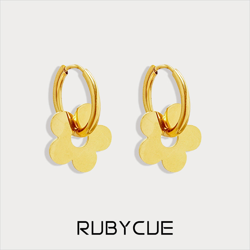 Stainless Steel Metal Sequin Flower Huggie Hoop Earrings