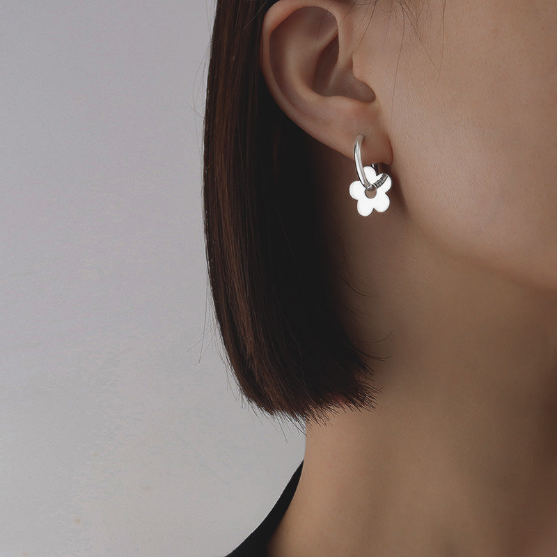 Stainless Steel Metal Sequin Flower Huggie Hoop Earrings