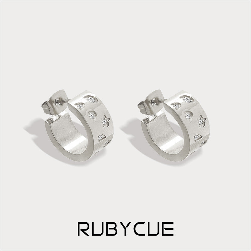 Stainless Steel Cubic Zirconia Huggie C Hoop Earrings