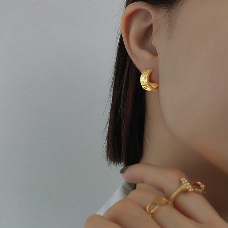 Stainless Steel Cubic Zirconia Huggie C Hoop Earrings