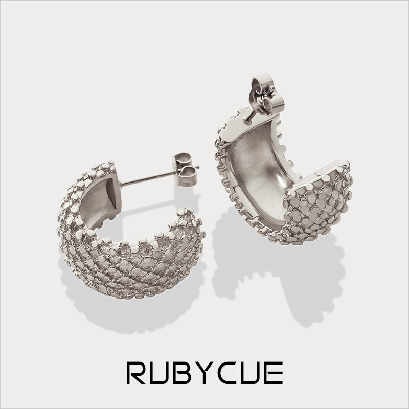 Stainless Steel Lattice Chunky C Hoop Earrings