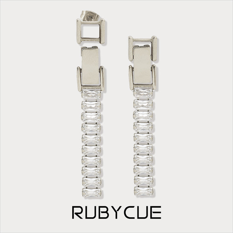 Stainless Steel Baguette Cubic Zirconia Convertible Buckle Stud/Drop Earrings