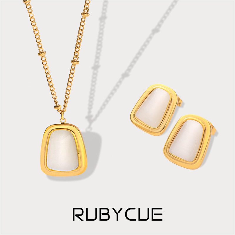 Stainless Steel & Quartz Rectangle Earrings/Necklace/Set