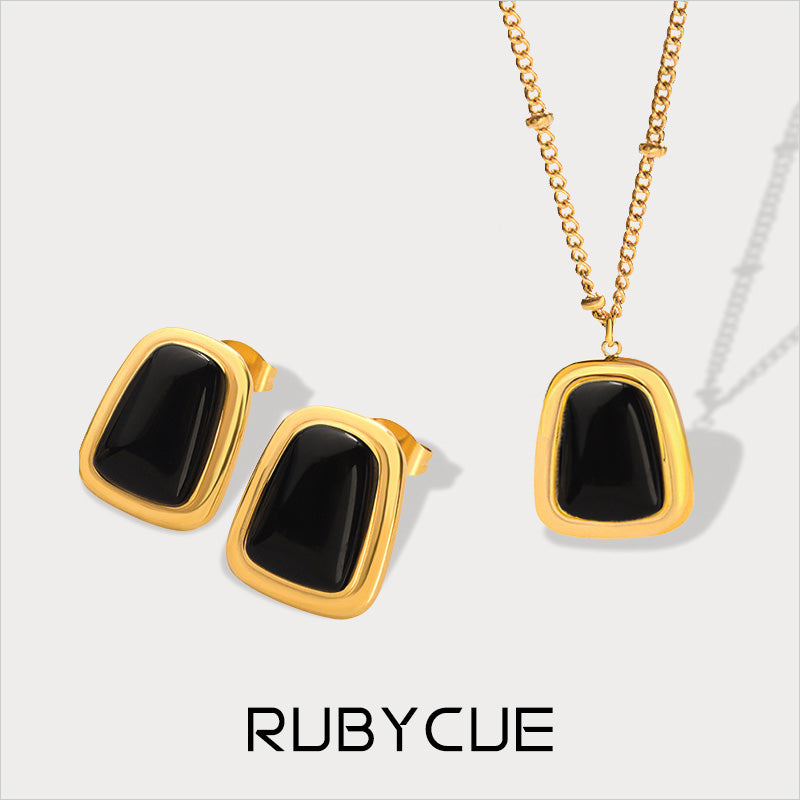 Stainless Steel & Quartz Rectangle Earrings/Necklace/Set