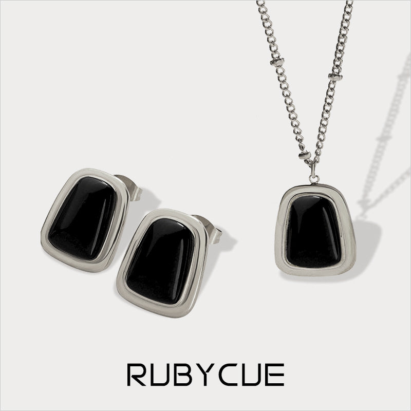 Stainless Steel & Quartz Rectangle Earrings/Necklace/Set