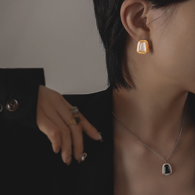 Stainless Steel & Quartz Rectangle Earrings/Necklace/Set