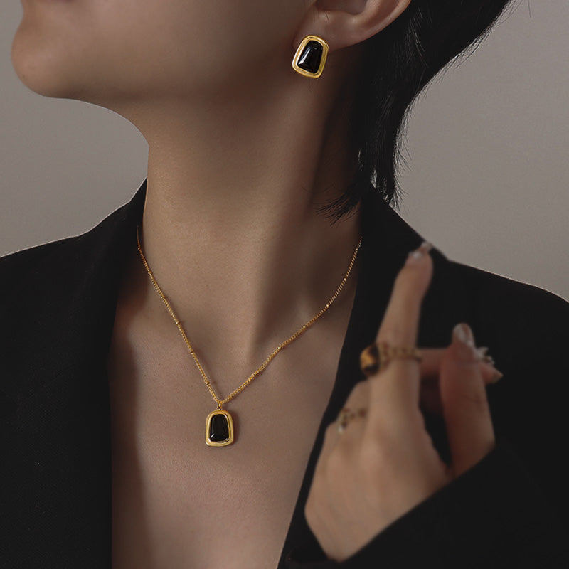 Stainless Steel & Quartz Rectangle Earrings/Necklace/Set