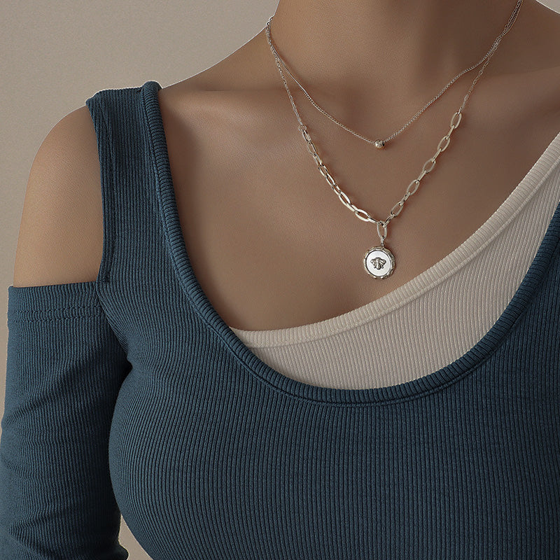 Stainless Steel & Mother-Of-Pearl Bee Button Earrings/Necklace/Set