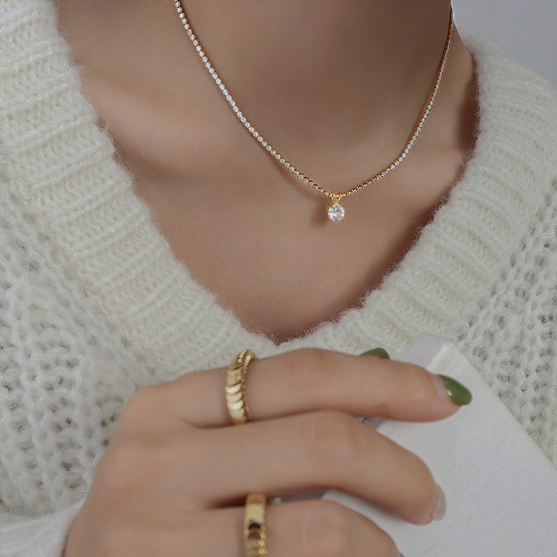 Stainless Steel & Cubic Zirconia Pendant Necklace
