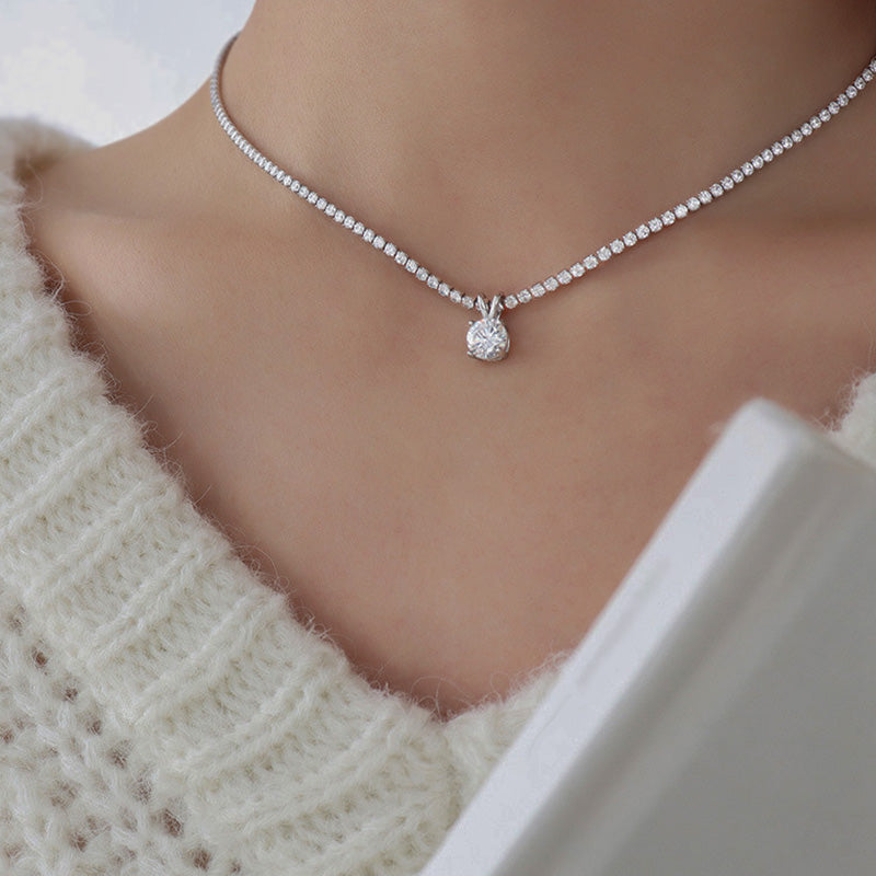Stainless Steel & Cubic Zirconia Pendant Necklace