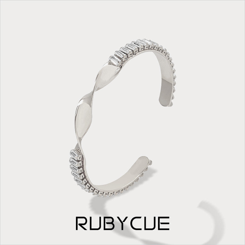 Stainless Steel Baguette Cubic Zirconia Twist Cuff Bracelet