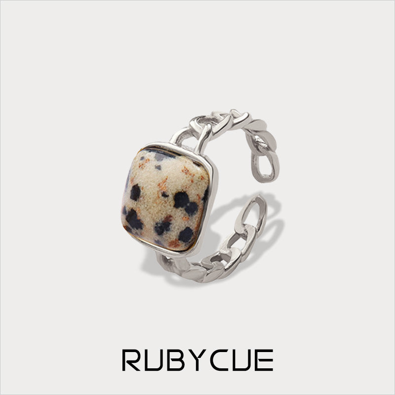 Stainless Steel & Stone Square Granite Chain Open Ring