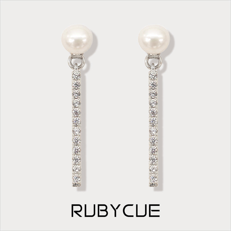 Sterling Silver Jacket Earrings Freshwater Pearl Studs With Diamante Drop Backings