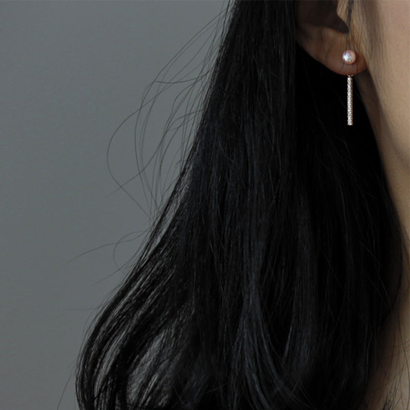 Sterling Silver Jacket Earrings Freshwater Pearl Studs With Diamante Drop Backings