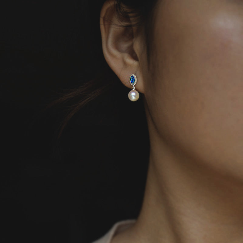 Sterling Silver Opal & Pearl Drop Earrings