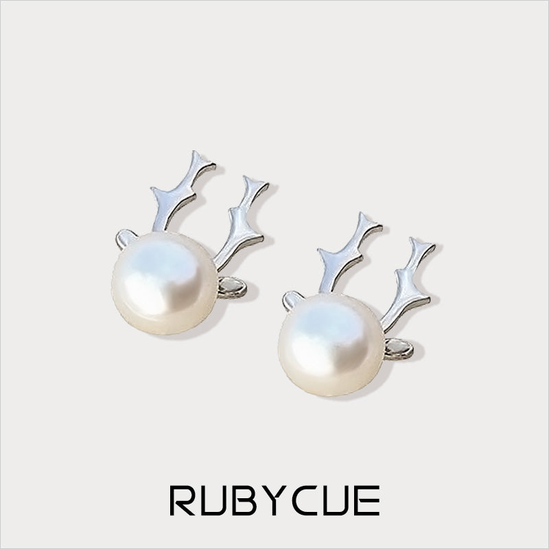 Sterling Silver Stone/Pearl Christmas Reindeer Stud Earrings