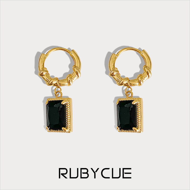 Sterling Silver Twist Huggie Hoop Earrings With Cubic Zirconia Baguette Drops