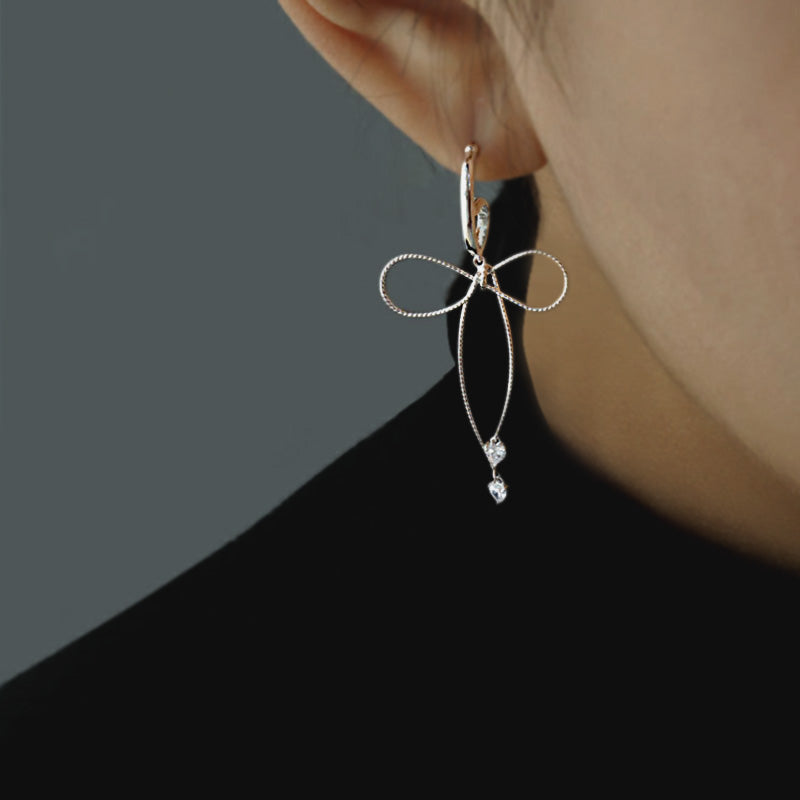 Sterling Silver & Cubic Zirconia Dangle Bow C Hoop Earrings