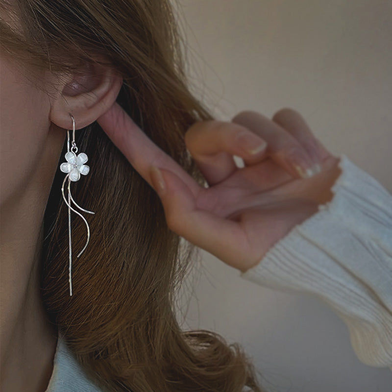 Sterling Silver Flower & Waves Thread Through Earrings