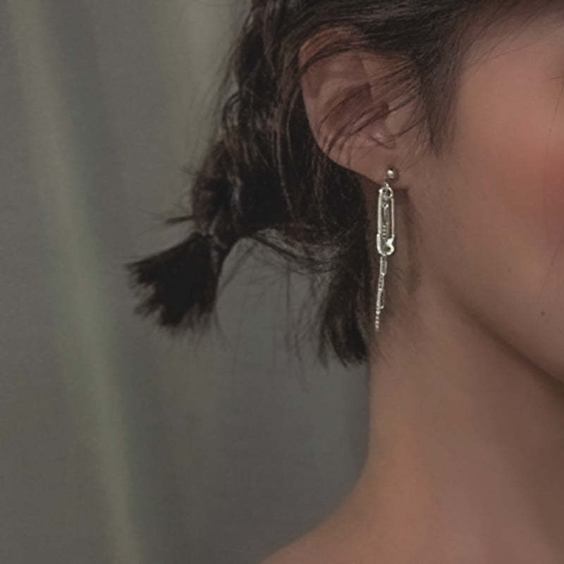 Sterling Silver Safety Pin & Chains Drop Earrings