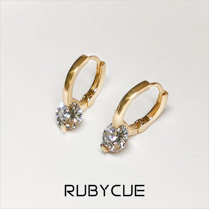 Sterling Silver Huggie Hoop Earrings With Cubic Zirconia Drop