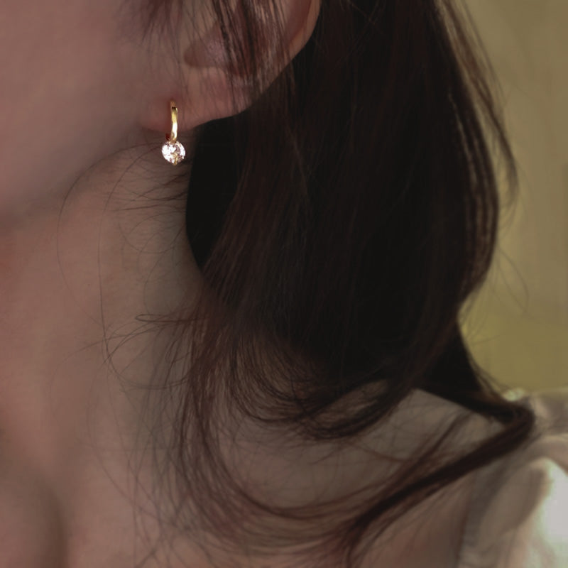 Sterling Silver Huggie Hoop Earrings With Cubic Zirconia Drop