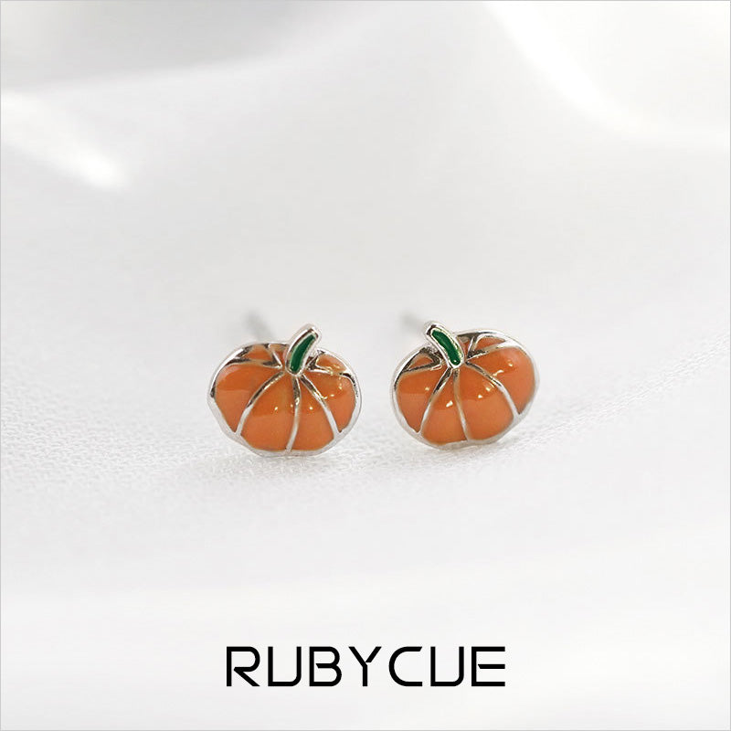 Sterling Silver Enamel Pumpkin Mini Stud Earrings