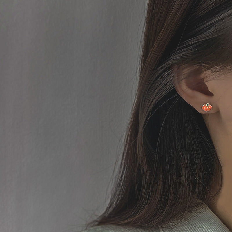 Sterling Silver Enamel Pumpkin Mini Stud Earrings