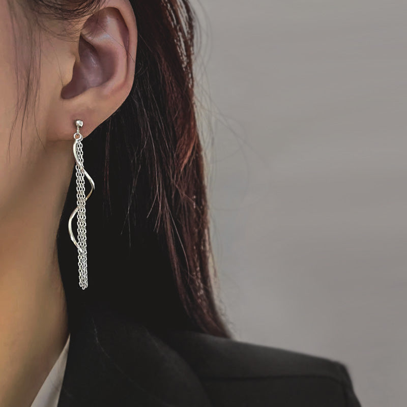 Sterling Silver Spiral & Tassel Drop Earrings