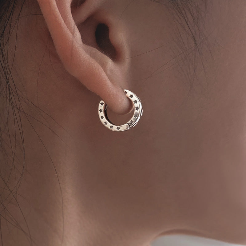 Sterling Silver Black & White Checkered Enamel Huggie Hoop Earrings