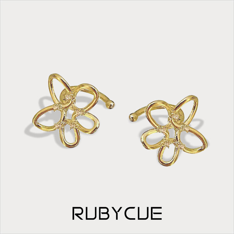 Sterling Silver & Cubic Zirconia Wire-Wrapped Flower Ear Cuff Earrings