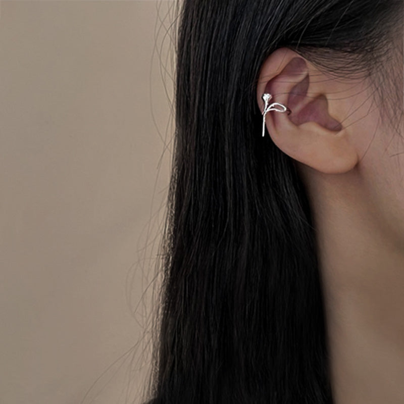 Sterling Silver Rose Ear Cuff Earrings