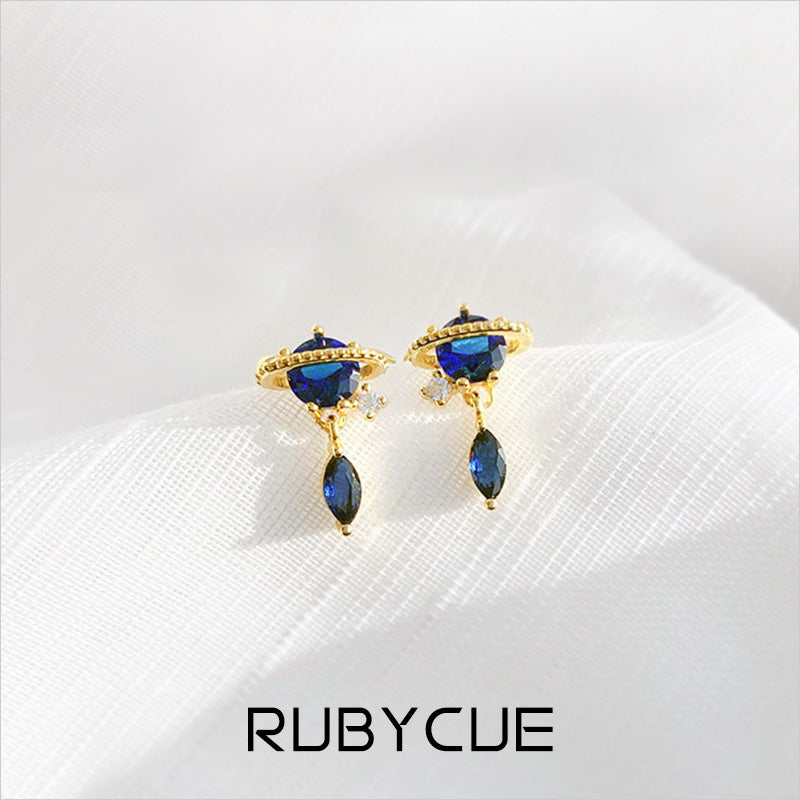 Sterling Silver & Cubic Zirconia Ocean Blue Planet Drop Ear Cuff Earrings